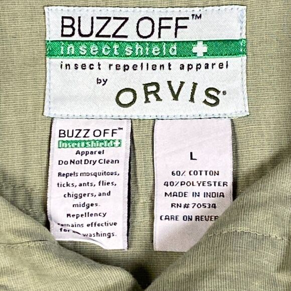 Orvis Buzz Off Insect Shield Repellent Long Sleeve Shirt Large Olive Green - Picture 4 of 8